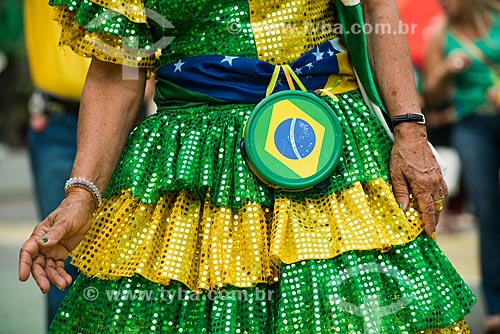  Detail of fantasy of Mrs Maria de Lourdes - Alzirao (Alzira Brandao Street) during the match between Cameroon x Brazil by World Cup of Brazil  - Rio de Janeiro city - Brazil