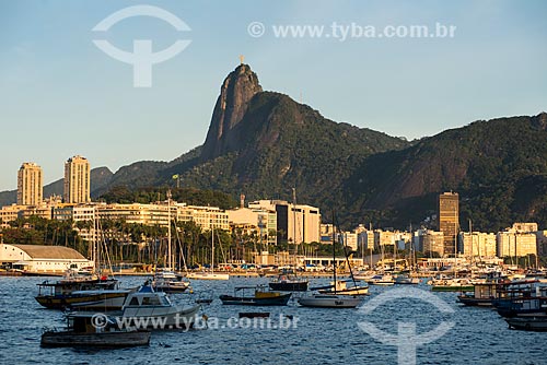  Subject: Boats at Botafogo Cove with Christ the Redeemer in the background / Place: Urca neighborhood - Rio de Janeiro city - Rio de Janeiro state (RJ) - Brazil / Date: 07/2014 