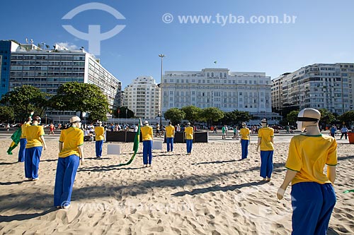  Demonstration against spending of the World Cup - Copacabana Beach - made by Rio de Paz NGO with the Copacabana Palace Hotel (1923) in the background  - Rio de Janeiro city - Rio de Janeiro state (RJ) - Brazil