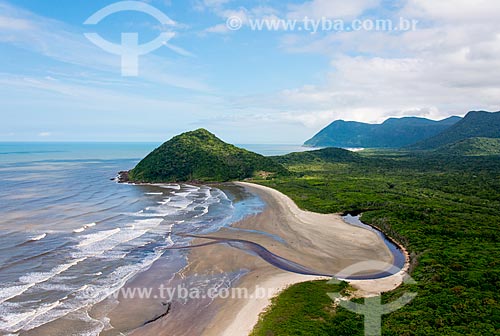  Una beach and mouth of Verde River with Grajauna Mountain  in foreground - Jureia-Itatins Ecological Station  - Iguape city - Sao Paulo state (SP) - Brazil