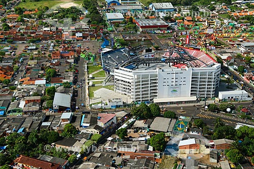  Aerial view of the Amazonino Mendes Cultural Center and Sportive (1988) - also known as Bumbodromo  - Parintins city - Amazonas state (AM) - Brazil