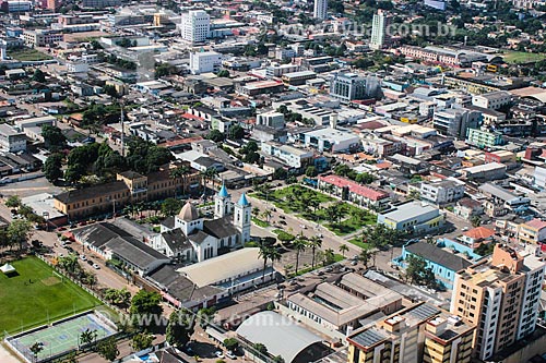  Aerial photo of Sagrado Coracao de Jesus Cathedral (1926) - to the left - with the Porto Velho City Hall - to the right  - Porto Velho city - Rondonia state (RO) - Brazil