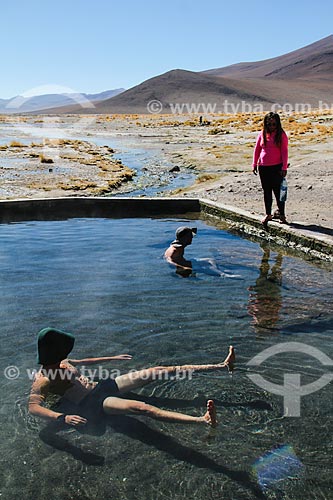  Tourist in natural pool of Salada Lagoon (Salt Lagoon) - Eduardo Avaroa Andean Fauna National Reserve  - Potosi department - Bolivia