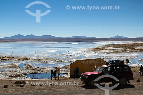  Tourist in natural pool of Salada Lagoon (Salt Lagoon) - Eduardo Avaroa Andean Fauna National Reserve  - Potosi department - Bolivia