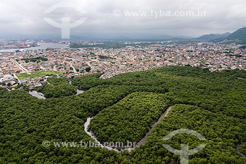  Aerial photo of mangroves and houses  - Guaruja city - Sao Paulo state (SP) - Brazil