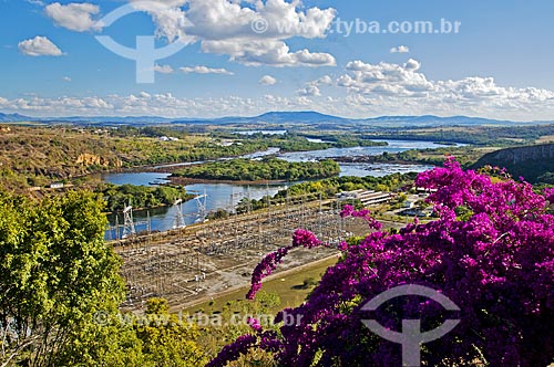  Substation of Furnas Hydrelectric Plant with the Grande River in the background  - Sao Jose da Barra city - Minas Gerais state (MG) - Brazil