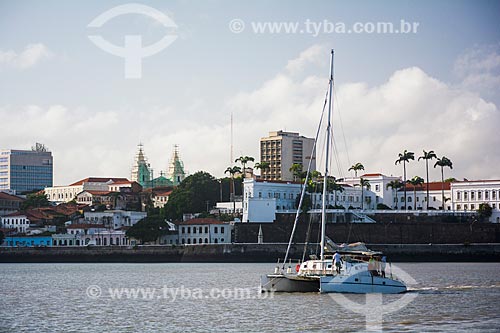  Boat - river mouth of Bacanga River with the historic center in the background  - Sao Luis city - Maranhao state (MA) - Brazil