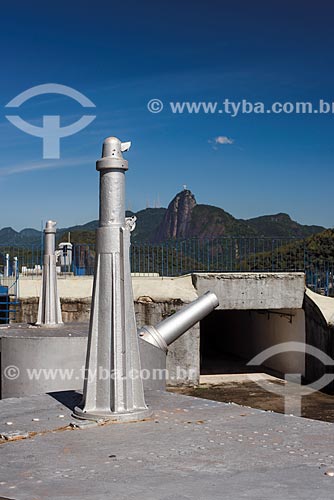  Cannons of Duque de Caxias Fort - also known as Leme Fort - with the Christ the Redeemer in the background  - Rio de Janeiro city - Rio de Janeiro state (RJ) - Brazil