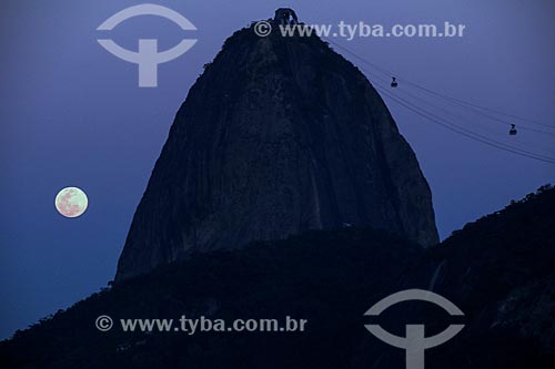  Cable car making the crossing between the Urca Mountain and Sugar Loaf at night  - Rio de Janeiro city - Rio de Janeiro state (RJ) - Brazil