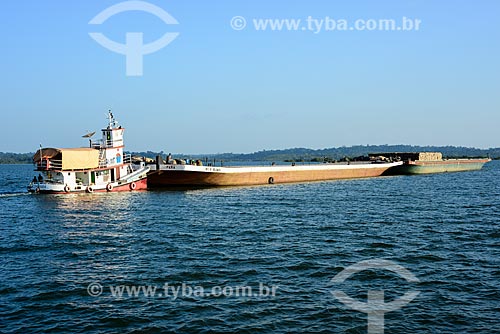  Tugboat carrying ferry - Tapajos River  - Itaituba city - Para state (PA) - Brazil