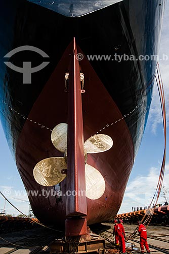  Detail of propeller and rudder during repair of Maisa ship - Tandanor Shipyard  - Buenos Aires city - Buenos Aires province - Argentina