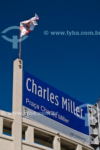  Plaque of Charle Miller Square - near to Paulo Machado de Carvalho Municipal Stadium - also known as Pacaembu Stadium  - Sao Paulo city - Sao Paulo state (SP) - Brazil