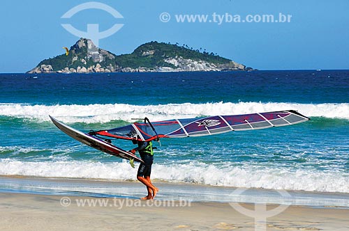  Practitioner of windsurf - Ipanema Beach - with the Natural Monument of Cagarras Island in the background  - Rio de Janeiro city - Rio de Janeiro state (RJ) - Brazil