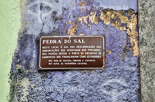  Commemorative plaque - Pedra do Sal - also known as Largo Joao da Baiana  - Rio de Janeiro city - Rio de Janeiro state (RJ) - Brazil