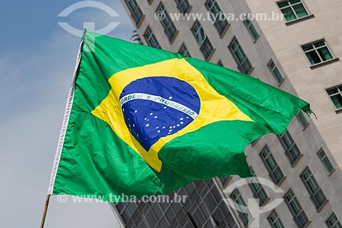  Brazilian flag during manifestation against corruption and for the President Dilma Rousseff Impeachment - Copacabana Beach waterfront  - Rio de Janeiro city - Rio de Janeiro state (RJ) - Brazil