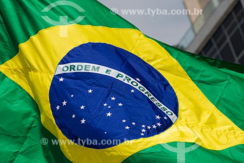  Brazilian flag during manifestation against corruption and for the President Dilma Rousseff Impeachment - Copacabana Beach waterfront  - Rio de Janeiro city - Rio de Janeiro state (RJ) - Brazil