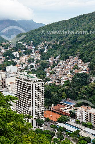  Building of Leme neighborhood with houses of Chapeu Mangueira Hill in the background  - Rio de Janeiro city - Rio de Janeiro state (RJ) - Brazil
