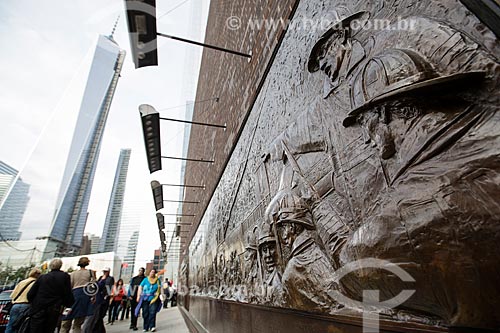  Panel honoring the dead firefighters - National September 11 Memorial and Museum (Ground Zero of the World Trade Center)  - New York city - New York - United States of America