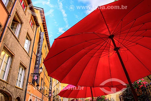  Sun umbrella of the Hotel and Restaurant La Tour Rose  - Lyon - Rhone Department - France