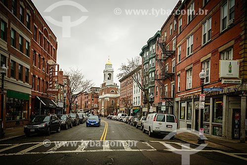  View of Hanover Street with the Saint Stephan Catholic Church in the background  - Boston city - Massachusetts state - United States of America