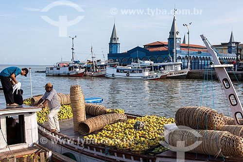  Fruits on sale - Acai Fair with the Ver-o-peso Market in the background  - Belem city - Para state (PA) - Brazil