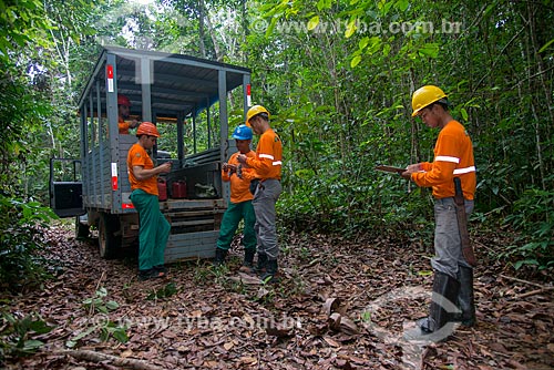  Workers of Tropical Forest Institute (IFT) making inventory of trees  - Paragominas city - Para state (PA) - Brazil