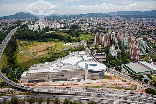  Aerial photo of Tiete Plaza Mall with the Marginal Tiete opposite and Bandeirantes Highway to the left  - Sao Paulo city - Sao Paulo state (SP) - Brazil
