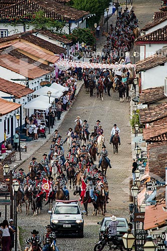  Men on horseback - Rosario Street - getting ready for cavalcade of the Folia de Reis (Epiphany)  - Pirenopolis city - Goias state (GO) - Brazil