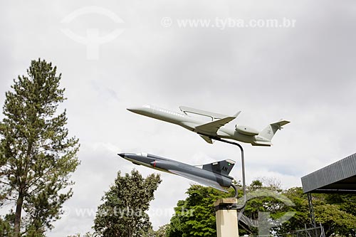  Miniatures of surveillance aircraft R-99A and fighter aircraft F-5 - entrance of Anapolis Air Force Base (BAAN)  - Anapolis city - Goias state (GO) - Brazil