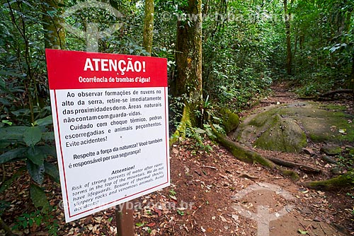  Warning plaque near to Soberbo Waterfall - Serra dos Orgaos National Park  - Guapimirim city - Rio de Janeiro state (RJ) - Brazil