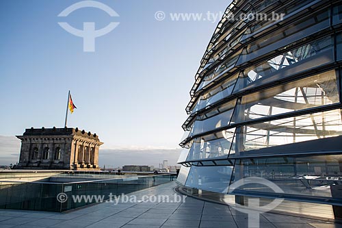  View of tower - to the left - and skylight - terrace of Palace of Reichstag (1894) - headquarters of German Parliament  - Berlin city - Berlin state - Germany