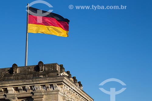  Detail of tower with flag - terrace of Palace of Reichstag (1894) - headquarters of German Parliament  - Berlin city - Berlin state - Germany