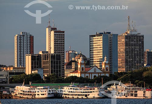  View of Manaus Port with the Nossa da Senhora da Conceicao Cathedral from Negro River  - Manaus city - Amazonas state (AM) - Brazil