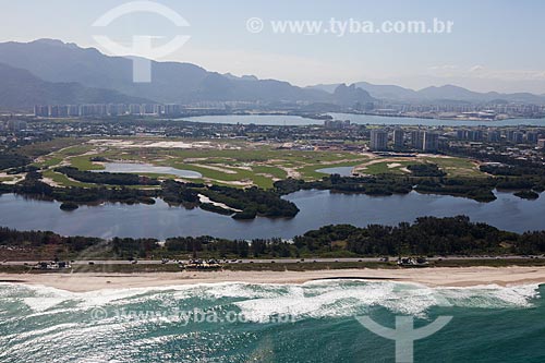  Aerial photo of Municipal Natural Park of Marapendi waterfront with the Barra da Tijuca Golf Field - part of the Rio 2016 Olympic Park - in the background  - Rio de Janeiro city - Rio de Janeiro state (RJ) - Brazil