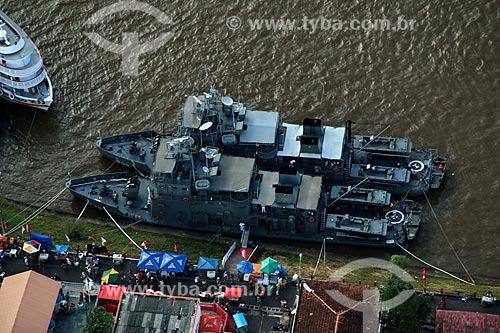  Aerial photo of berthed boats - Parintins city waterfront with the Roraima River Patrol Boat (P-30) vessel and Amapa River Patrol Boat (P-32) vessel  - Parintins city - Amazonas state (AM) - Brazil