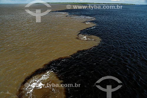  Top view of meeting of waters of Negro River and Solimoes River  - Manaus city - Amazonas state (AM) - Brazil