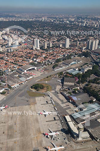  Aerial view of the control tower and aircraft patio of Congonhas Airport  - Sao Paulo city - Sao Paulo state (SP) - Brazil