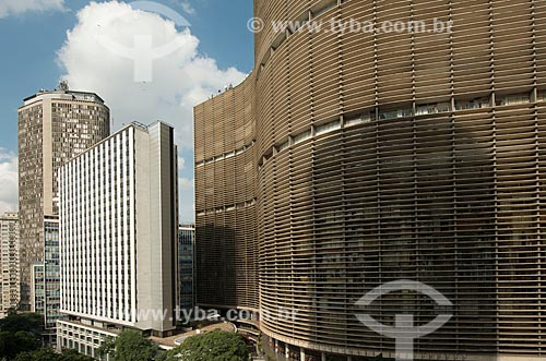  View of Copan Building (1966) with the Circolo Italiano Building (1965) - also known as Italia Building - in the background  - Sao Paulo city - Sao Paulo state (SP) - Brazil
