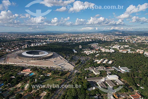  Aerial photo of Governor Magalhaes Pinto Stadium (1965) - also known as Mineirao - with the Pampulha Campus of Federal University of Minas Gerais  - Belo Horizonte city - Minas Gerais state (MG) - Brazil
