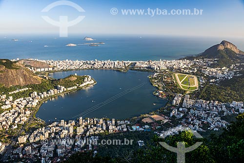  View of the Rodrigo de Freitas Lagoon from Christ the Redeemer mirante with Ipanema neighborhood and Natural Monument of Cagarras Island in the background  - Rio de Janeiro city - Rio de Janeiro state (RJ) - Brazil