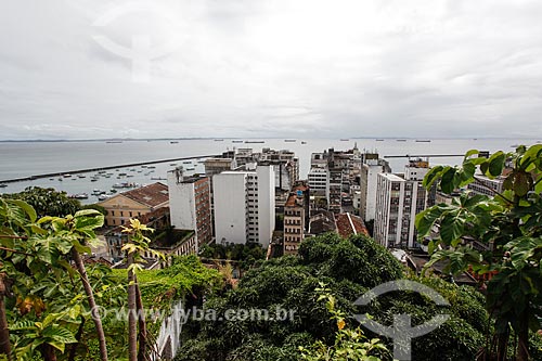  View of buildings from mirante of the Cruz Caida Square with the Todos os Santos bay in the background  - Salvador city - Bahia state (BA) - Brazil