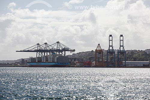  View of the container terminal of Salvador Port (Docks Company of the State of Bahia - CODEBA) from Todos os Santos Bay  - Salvador city - Bahia state (BA) - Brazil