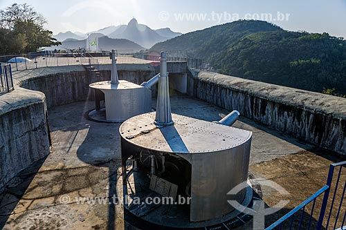 Cannons of the Duque de Caxias Fort - also known as Leme Fort - with the Christ the Redeemer in the background  - Rio de Janeiro city - Rio de Janeiro state (RJ) - Brazil