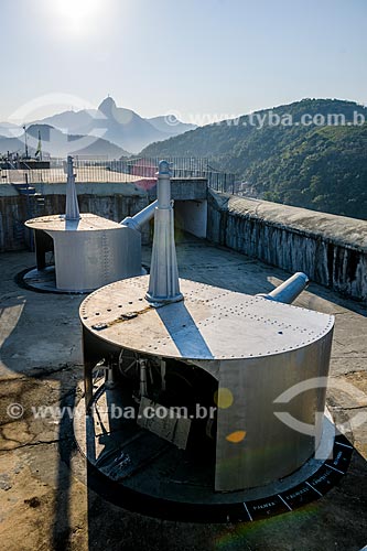  Cannons of the Duque de Caxias Fort - also known as Leme Fort - with the Christ the Redeemer in the background  - Rio de Janeiro city - Rio de Janeiro state (RJ) - Brazil