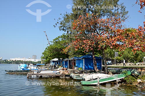  Wharf with boats and floatballs - electric pedal boat as a soccer ball - Rodrigo de Freitas Lagoon  - Rio de Janeiro city - Rio de Janeiro state (RJ) - Brazil