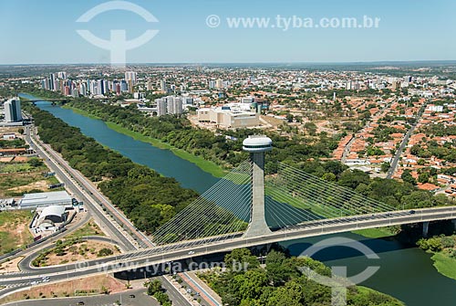  Aerial photo of the Joao Isidoro Franca Cable-stayed Bridge (2010) over of Poti River  - Teresina city - Piaui state (PI) - Brazil