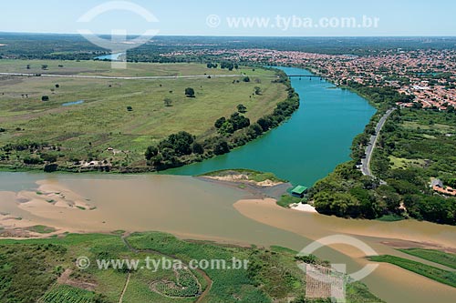  Aerial photo of the Encontro dos Rios Municipal Park - meeting of waters of Poti River and Parnaiba River  - Teresina city - Piaui state (PI) - Brazil