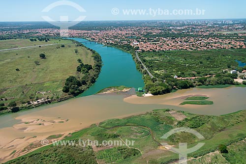  Aerial photo of the Encontro dos Rios Municipal Park - meeting of waters of Poti River and Parnaiba River  - Teresina city - Piaui state (PI) - Brazil