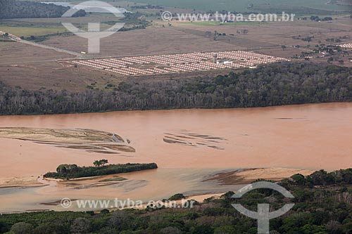  Aerial photo of the mud coming by Doce River near to Linhares city after dam rupture of the Samarco company mining rejects in Mariana city (MG)  - Linhares city - Espirito Santo state (ES) - Brazil