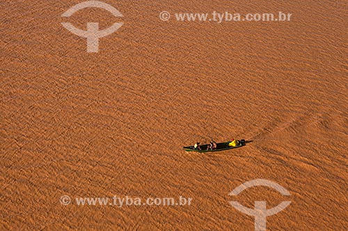  Aerial photo of canoe with mud coming to sea by Doce River after dam rupture of the Samarco company mining rejects in Mariana city (MG)  - Linhares city - Espirito Santo state (ES) - Brazil